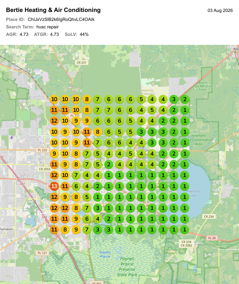 Map-pack heatmap for hvac repair, August 3 result